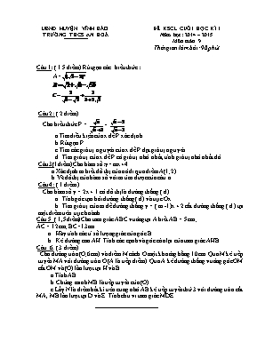 Đề kháo sát chất lượng cuối học kì I môn Toán 9 - Năm học 2014-2015