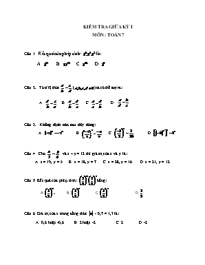Đề kiểm tra giữa kỳ I môn Toán 7