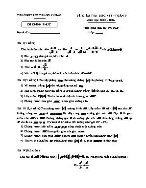 Đề kiểm tra học kì 1 Toán 9 - Năm học 2015-2016