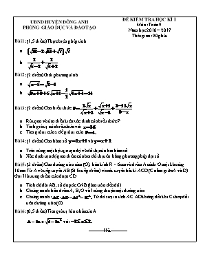 Đề kiểm tra học kì I môn Toán Khối 9 - Năm học 2016-2017