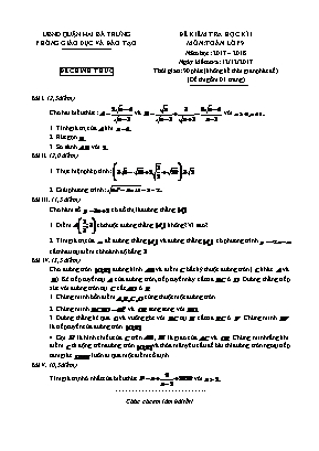 Đề kiểm tra học kì I môn Toán Khối 9 - Năm học 2017-2018