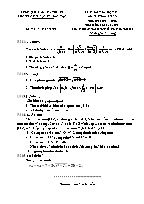 Đề kiểm tra học kì I môn Toán Lớp 9 - Năm học 2017-2018