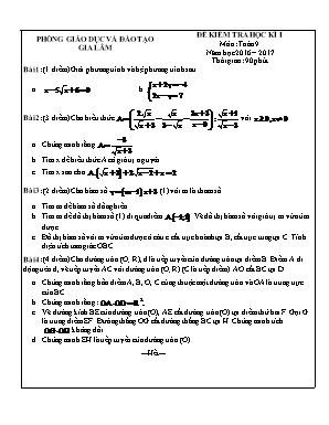 Đề kiểm tra học kỳ 1 môn Toán Lớp 9 - Năm học 2016-2017