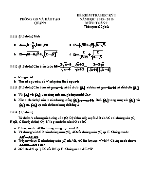 Đề kiểm tra học kỳ I môn Toán 9 - Năm học 2015-2016