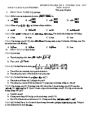 Đề kiểm tra học kỳ I môn Toán 9 - Năm học 2016-2017