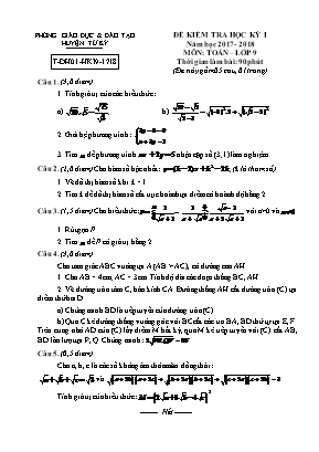 Đề kiểm tra học kỳ I môn Toán 9 - Năm học 2017-2018