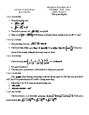 Đề kiểm tra học kỳ I môn Toán Lớp 9 - Năm học 2015-2016