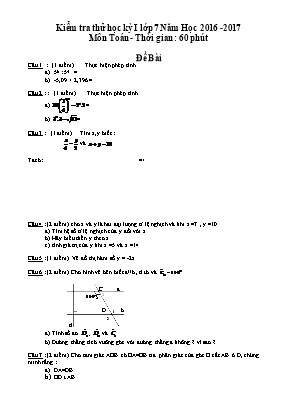 Đề kiểm tra thử học kỳ I môn Toán Lớp 7 - Năm học 2016-2017
