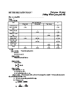 Đề thi học kì 1 môn Toán 7