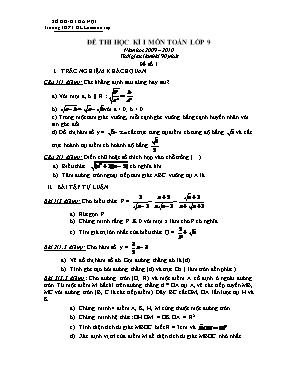 Đề thi học kì I môn Toán Lớp 9 - Năm học 2009-2010