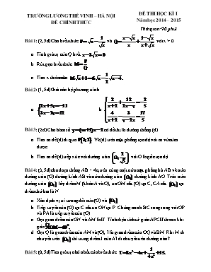 Đề thi học kì I môn Toán Lớp 9 - Năm học 2014-2015