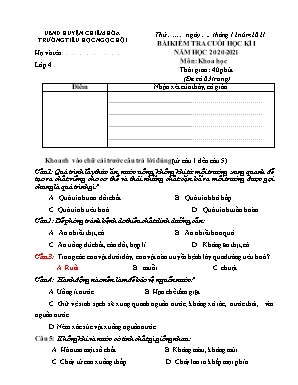 Bài kiểm tra cuối học kì I môn Khoa học Lớp 4 - Năm học 2020-2021