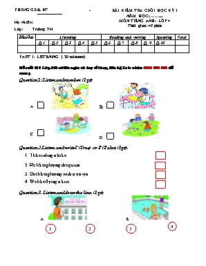 Bài kiểm tra cuối học kỳ I môn Tiếng Anh Lớp 4