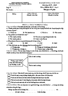 Bài kiểm tra cuối năm môn Khoa học 4 - Năm học 2019-2020