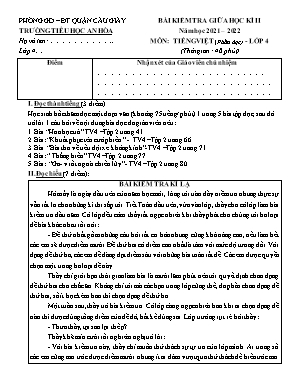 Bài kiểm tra giữa học kì II môn Tiếng Việt (Phần đọc) Khối 4 - Năm học 2021-2022 - Trường Tiểu học An Hòa