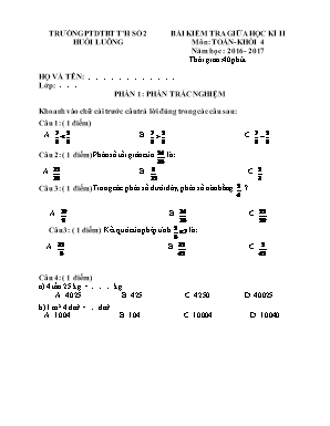 Bài kiểm tra giữa học kì II môn Toán học Khối 4 - Năm học 2016-2017