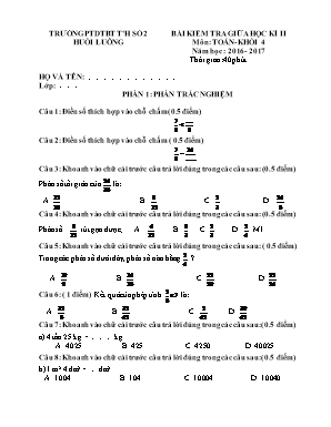 Bài kiểm tra giữa học kì II môn Toán Khối 4 - Năm học 2016-2017