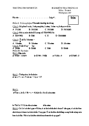 Bài kiểm tra tháng 10 môn Toán 4