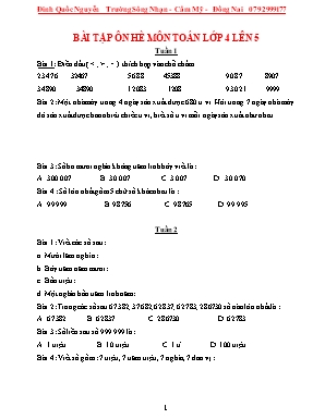 Bài tập ôn hè môn Toán Lớp 4 lên 5