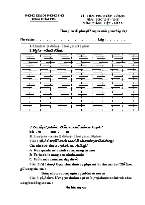 Đề kiểm tra chất lượng môn Tiếng Việt Lớp 3 (Chân trời sáng tạo) - Năm học 2017-2018