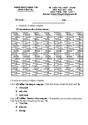 Đề kiểm tra chất lượng môn Tiếng Việt Lớp 4 (Chân trời sáng tạo) - Năm học 2017-2018