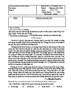Đề kiểm tra cuối học kì 2 môn Tiếng Việt Khối 4 - Năm học 2021-2022 (Có đáp án)