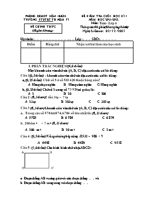 Đề kiểm tra cuối học kì I môn Toán Lớp 4 - Năm học 2021-2022