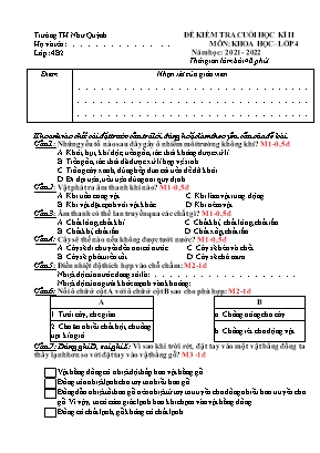 Đề kiểm tra cuối học kì II môn Khoa học 4 - Năm học 2021-2022