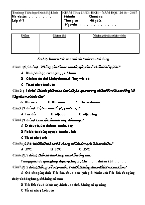 Đề kiểm tra cuối học kì II môn Khoa học Lớp 4 - Năm học 2016- 2017 - Trường Tiểu học Đinh Bộ Lĩnh