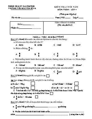 Đề kiểm tra cuối năm môn Toán Lớp 4