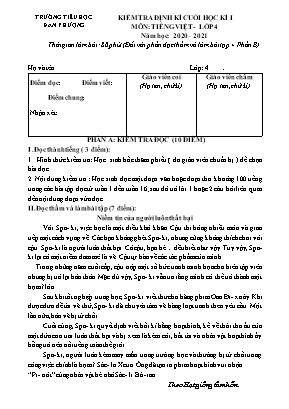 Đề kiểm tra định kì cuối học kì I môn Tiếng Việt Lớp 4 - Năm học 2020-2021