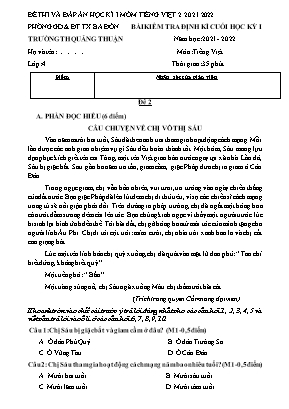 Đề kiểm tra định kì cuối học kỳ I môn Tiếng Việt Lớp 4 - Năm học 2021-2022 - Đề 2 (Có đáp án)