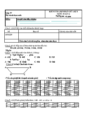 Đề kiểm tra định kì giữa kì I môn Toán 4