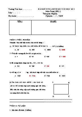 Đề kiểm tra định kì học kì I môn Toán Lớp 4 (Chân trời sáng tạo) - Đề 3