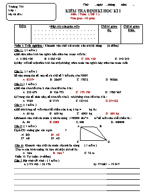 Đề kiểm tra định kì học kì I môn Toán Lớp 4 (Chân trời sáng tạo) - Đề 1