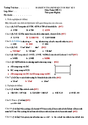 Đề kiểm tra định kì học kì I môn Toán Lớp 4 (Chân trời sáng tạo) - Đề 5