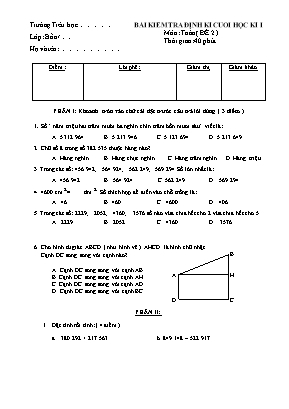 Đề kiểm tra định kì học kì I môn Toán Lớp 4 - Đề 2 (Có đáp án)