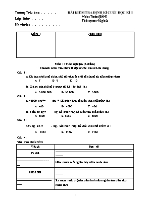 Đề kiểm tra định kì học kì I môn Toán Lớp 4 - Đề 4 (Có đáp án)
