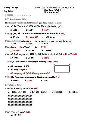 Đề kiểm tra định kì học kì I môn Toán Lớp 4 - Đề 5 (Có đáp án)