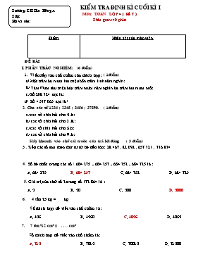 Đề kiểm tra định kì học kì I môn Toán Lớp 4 - Đề 7 (Có đáp án)