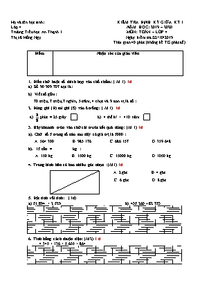 Đề kiểm tra định kỳ giữa kỳ I môn Toán Lớp 4 - Năm học 2019-2020