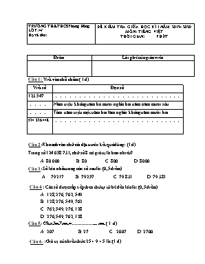Đề kiểm tra giữa học kì I môn Tiếng Việt Lớp 4 - Năm học 2019-2020