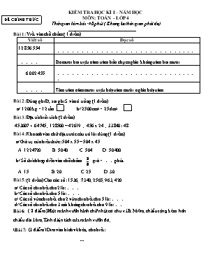 Đề kiểm tra học kì I môn Toán Lớp 4