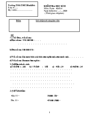 Đề kiểm tra học kì II môn Toán Khối 4 (Có đáp án)
