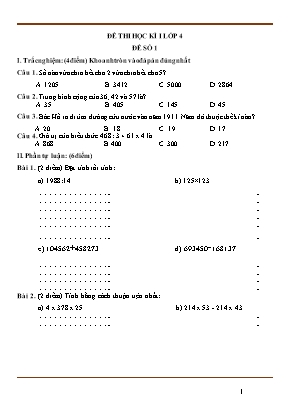 Đề thi học kì I môn Toán Lớp 4
