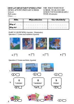 The first term test English Grade 4 - School year 2021-2022