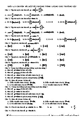 Đề cương ôn thi giữa kì 1 môn Toán 11 - Chuyên đề: Một số phương trình lượng giác thường gặp