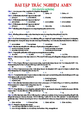 Bài tập trắc nghiệm Hóa học 12 - Bài 7: Amin (Có đáp án)