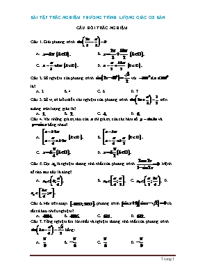Bài tập trắc nghiệm Toán 11 - Phương trình lượng giác cơ bản (Có đáp án)