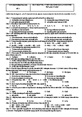 10 Đề kiểm tra 1 tiết Hóa học lớp 10 - Chương 6: Oxi - Lưu huỳnh (Có đáp án)